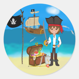 Boy Pirate mit Schatztruckern Runder Aufkleber