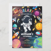 Boy Planet Alien Stars Weltraumgalaxie 1. Geburtst Einladung (Vorderseite)