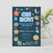 Boy Planets Outer Space Baby Shower Invitation Einladung (Stehend Vorderseite)