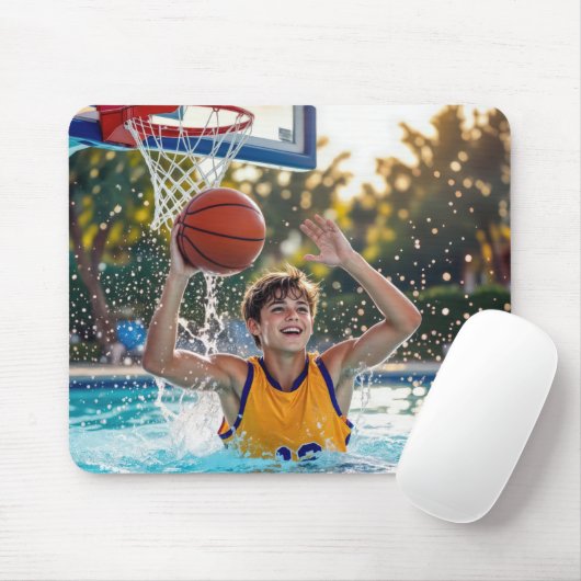 Boy Playing Basketball In a Swimming Pool Mousepad (Mit Mouse)