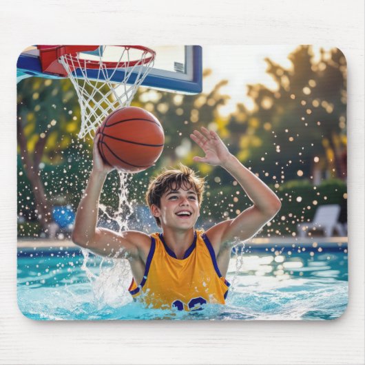 Boy Playing Basketball In a Swimming Pool Mousepad (Vorne)