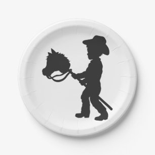 Boy Playing Cowboy - Wählen Sie die Hintergrundfa Pappteller