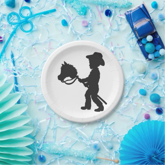 Boy Playing Cowboy - Wählen Sie die Hintergrundfar Pappteller (Party)