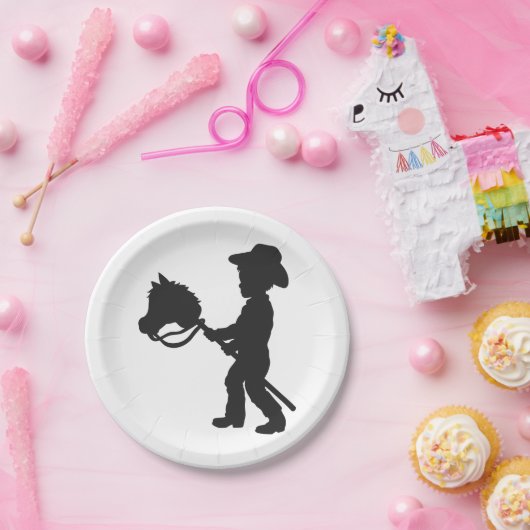 Boy Playing Cowboy - Wählen Sie die Hintergrundfar Pappteller (Party)