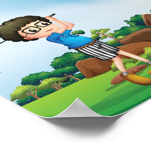Boy Playing Golf Poster (Ecke)