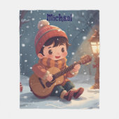 boy playing guitar Christmas Fleece Blanket (Vorderseite)