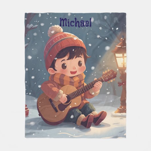 boy playing guitar Christmas Fleece Blanket (Vorderseite)