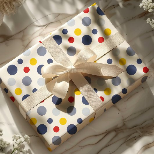Boy Polka Dots Blau Gelb und Gemustert Geschenkpapier