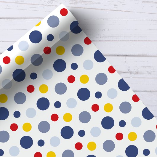 Boy Polka Dots Blau Gelb und Gemustert Geschenkpapier