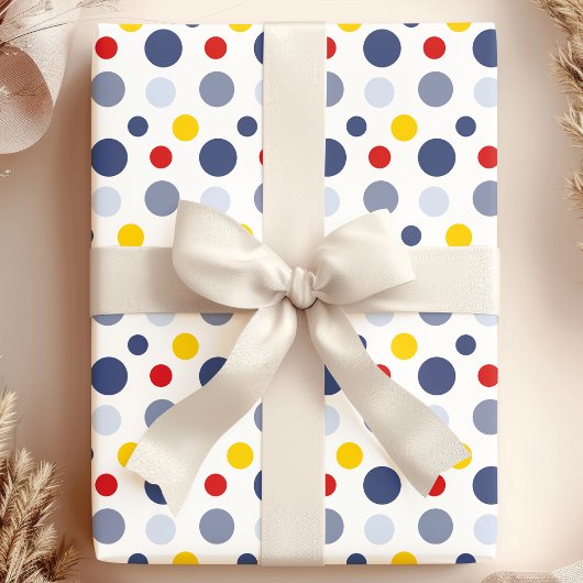 Boy Polka Dots Blau Gelb und Gemustert Geschenkpapier