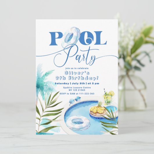 Boy Pool Geburtstagsparty Einladung (Stehend Vorderseite)