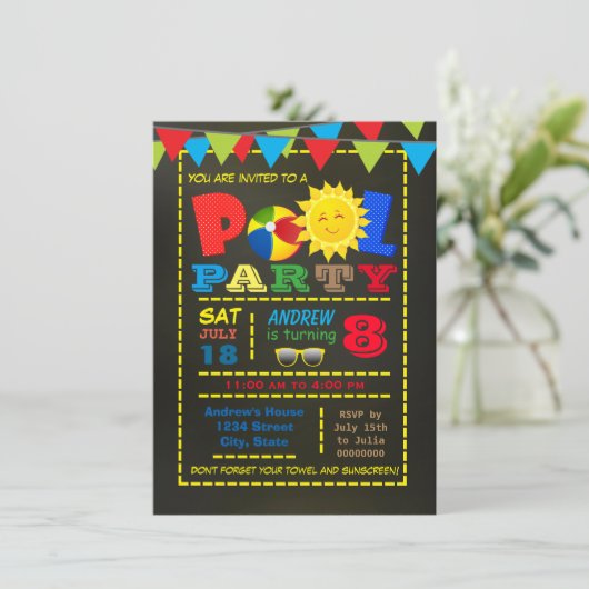 Boy Pool Geburtstagsparty Einladung (Stehend Vorderseite)