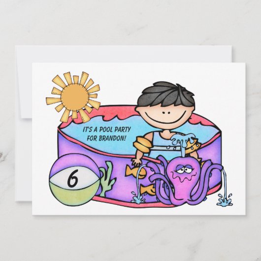 Boy Pool Party Beach Baden Geburtstag Einladung (Vorderseite)