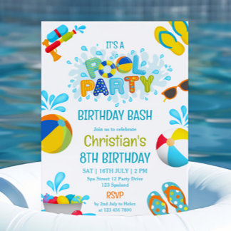 Boy Pool Party Geburtstagseinladung Einladung