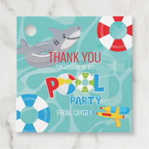 Boy Pool Party Geburtstagshai vielen Dank Geschenkanhänger
