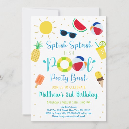 Boy Pool Party Sommer Geburtstag Einladung (Vorderseite)