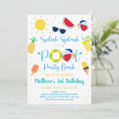 Boy Pool Party Sommer Geburtstag Einladung (Stehend Vorderseite)