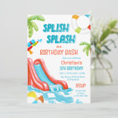 Boy Pool Party Waterslide Geburtstagseinladung Einladung (Stehend Vorderseite)