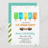 Boy Popsicle Eis Thema Einladung (Vorne/Hinten)