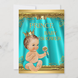 Boy Prince Baby Dusche Aqua Aquamarines Brünettes Einladung
