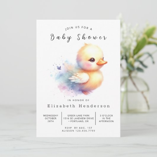 Boy Printable Duck Baby Duck Einladung (Stehend Vorderseite)