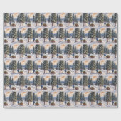 Boy Pulling a Sled With Christmas Evergreen Boughs Geschenkpapier (Flach)