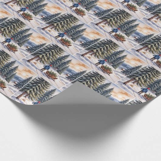Boy Pulling a Sled With Christmas Evergreen Boughs Geschenkpapier (Ecke)