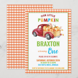 Boy Pumpkin 1. Geburtstag Party Red Harvest Truck Einladung