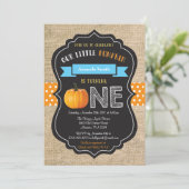 Boy Pumpkin Erstgeburt Einladung Burlap (Stehend Vorderseite)
