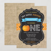 Boy Pumpkin Erstgeburt Einladung Burlap (Vorne/Hinten)