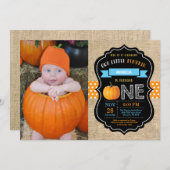 Boy Pumpkin Erstgeburt Einladung Burlap Blue (Vorne/Hinten)