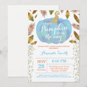 Boy Pumpkin Fall Baby Dusche Einladung Gold (Vorne/Hinten)