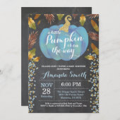 Boy Pumpkin Fall Baby Dusche Gold Glitzer Einladung (Vorne/Hinten)