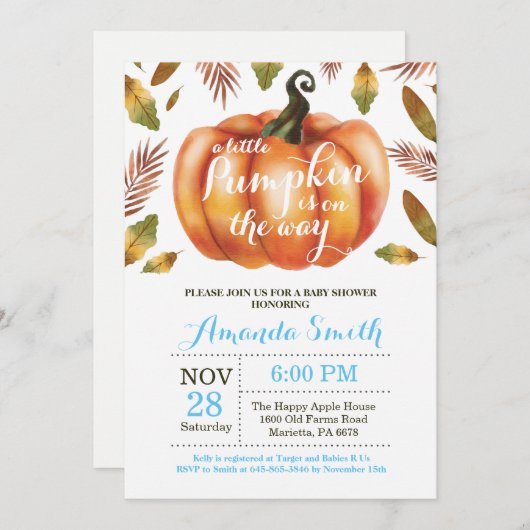 Boy Pumpkin Fall Babydusche Einladung (Vorne/Hinten)