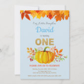 Boy Pumpkin Fall First Birthday Gold Glitzer Einladung (Vorderseite)