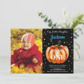 Boy Pumpkin Fall Geburtstag Einladung Gold (Stehend Vorderseite)