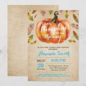 Boy Pumpkin Fall Kinderdusche Einladung Rustikal (Vorne/Hinten)