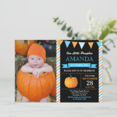 Boy Pumpkin Geburtstag Einladung Orange und Blau (Stehend Vorderseite)
