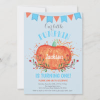 Boy Pumpkin Geburtstag Einladung Orange und Blau