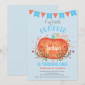 Boy Pumpkin Geburtstag Einladung Orange und Blau (Vorne/Hinten)