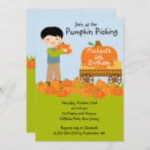 Boy Pumpkin Picking Geburtstagsparty Einladungen (Vorne/Hinten)