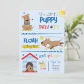 Boy Puppy Birthday Pawty Einladung (Stehend Vorderseite)