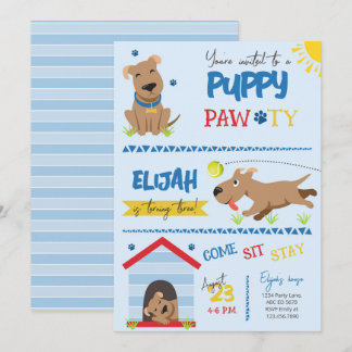 Boy Puppy Birthday Pawty Einladung