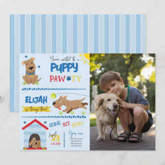 Boy Puppy Birthday Pawty Foto Einladung