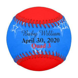 Boy Quad Birth Stats Red White Blue Baseball