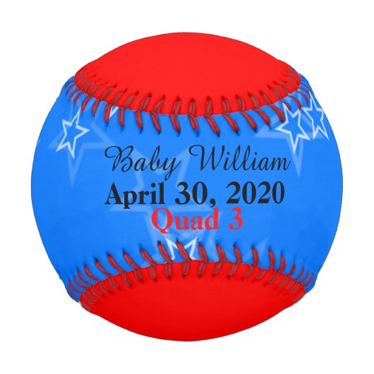 Boy Quad Birth Stats Red White Blue Baseball (Vorderseite)