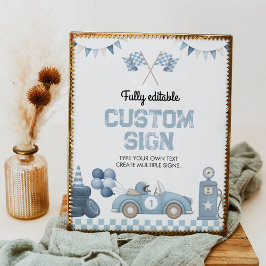 Boy Race Car Birthday Party Table Sign Poster