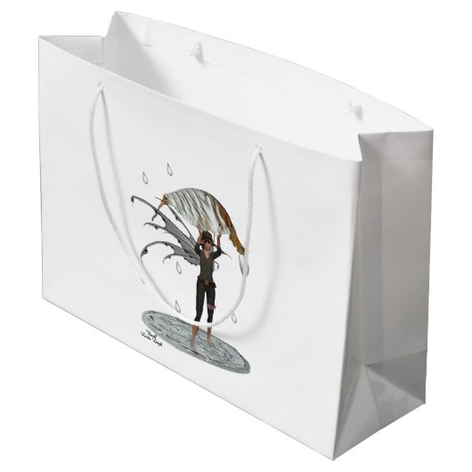 Boy Rain Fairy mit leaf Geschenktasche Große Geschenktüte (Rückseite Schrägansicht)