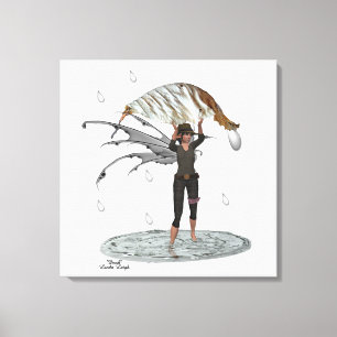 Boy Rain Fairy mit leaf gestreiften Leinwand Print