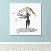 Boy Rain Fairy mit leaf gestreiften Leinwand Print (Insitu (Holzboden))